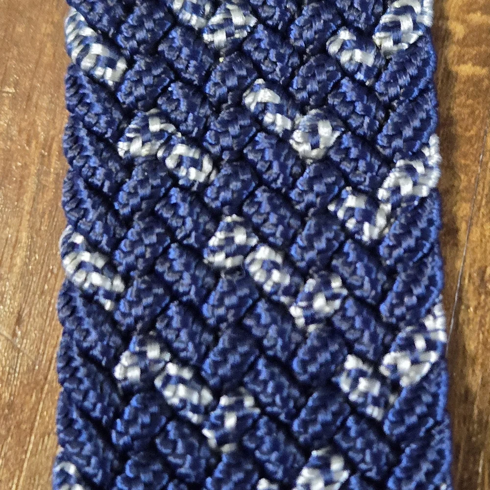 Stylish Woven Knit Navy Blue, White and Brown Men's Belt Stretch Braided Elastic
